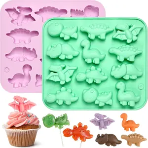 2 Pcs 24 Cavity Dinosaur Silicone Molds for Chocolate Candy Ice Cubes Jelly Pudding Cake Decorations Cookies Soaps