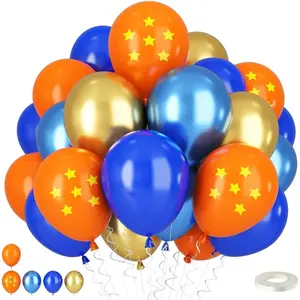 12-Inch Orange & Blue Balloons Royal Blue, Matte Orange & Gold Star Balloons for Kids’ Party
