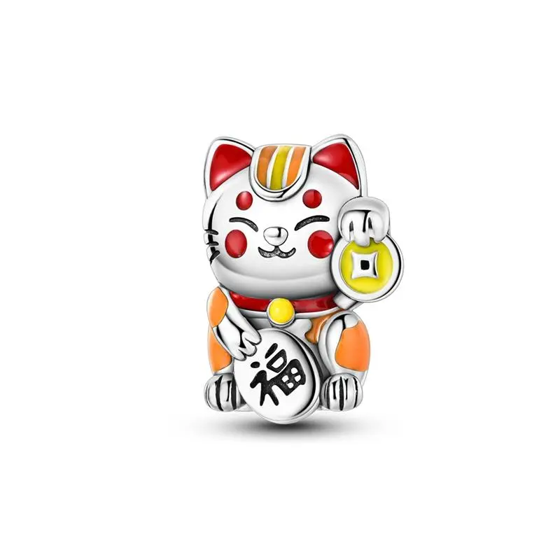 MULA Cute Lucky Cat, S925 Silver Plated Beads, Symbolizes Prosperity, Wealth and Happiness, Compatible with Pandora Bracelet, Perfect Gift for Women, Girls