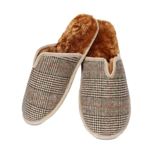 Memoi Men's Glen Plaid Plush Slippers