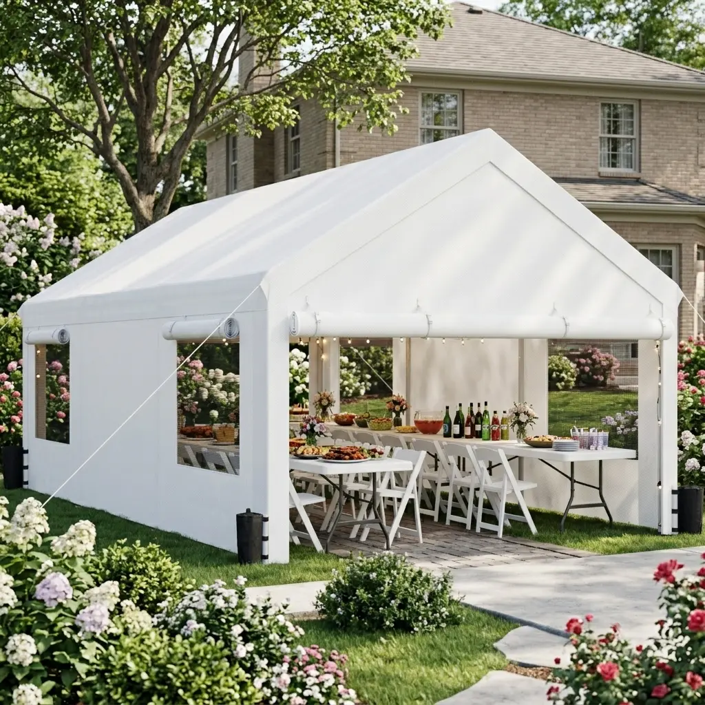 Walsunny Carport, 20ft Heavy Duty Shed Tent Gazebo Port,  Outdoor Car Canopy Portable Garage with Roll-up Ventilated Windows & Removable Sidewalls Shelter Storage Vehicle Party Moisture Prevention for Camp, Farm, Tool, White