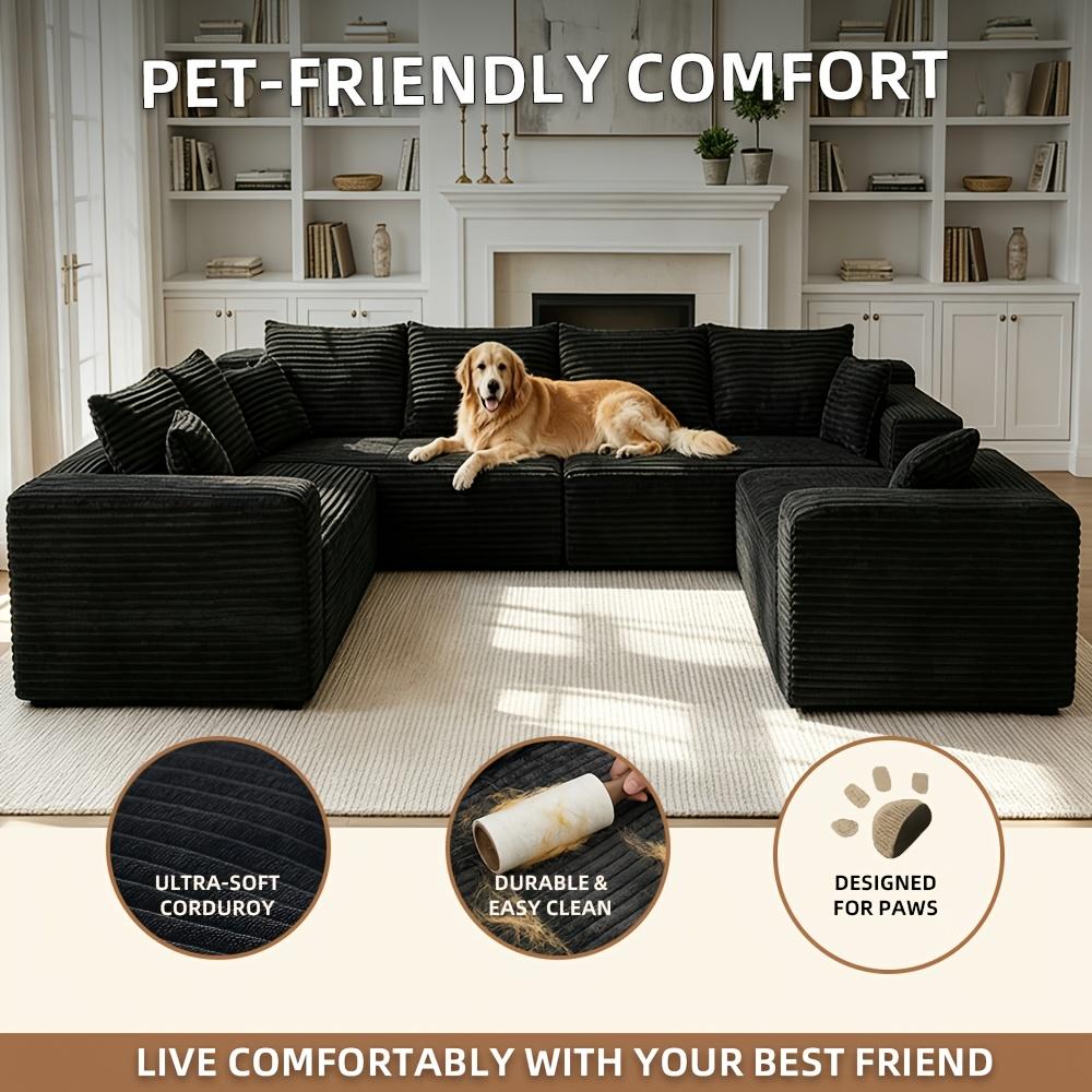 Boneless Cloud Sofa Set - [2-Package Shipping] 120.4-in Extra-Large Flexible 8-Seater U-Shape Modular Sectional Couch with Chaise Lounges, 4-in-1 Convertible Deep-Seat Corner Living Room Furniture, Fully Assembled, Cloud Sofa Living Room Furniture
