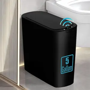 5 Gallon Motion Senor Bathroom Trash Can with Lid, Automatic Garbage Can Touchless,  Plastic  Basket for Narrow Spaces, Bathroom, Office, Bedroom, Living Room (Black)