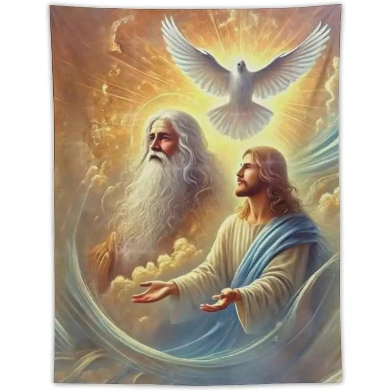 Flannel Religious Art Wall Hanging Tapestry - Jesus and Dove Design, Washable God-Themed Home Decor for Church, Bedroom, Affordable Cool Bedroom Accessories bedroom decor cheap bedroom decor chill room accessories cool stuff for your bedroom tapestry