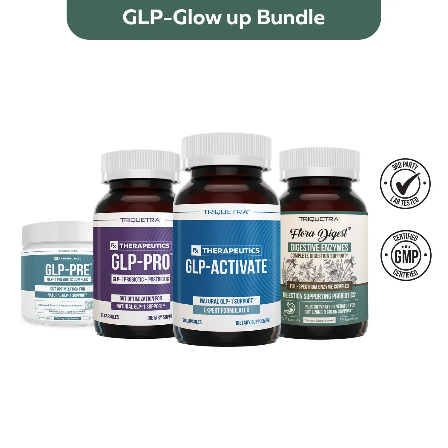 GLP Glow-Up Bundle GLP Complete + Flora Digestive Enzymes | Clinically Patented Ingredients | Third Party Tested