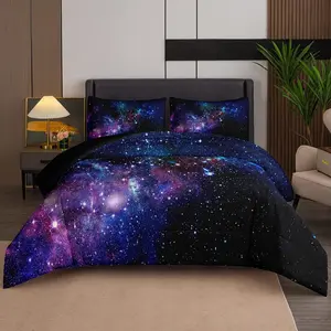 Galaxy comforter set – universe outer space blue and purple starry sky night pattern bedding set for girls, boys, and kids, queen size, includes 1 comforter and 2 pillowcases
