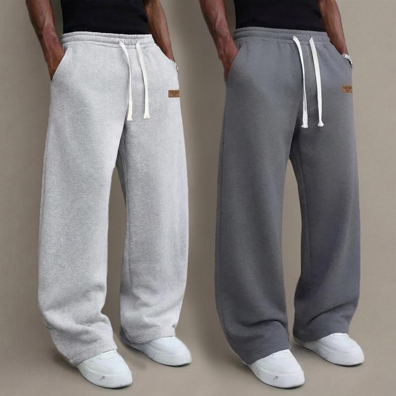 Men's 2-Piece Autumn-Winter Plain Activewear Sportswear Set - Unisex Preppy Wide-Leg Drawstring Pocket Pants, Classic Black + Light Gray Casual Holiday Hip-Hop Sweats, Stylish Personalized Bottoms,clothes for back to school,first day of school outfits Men's 2-Piece Autumn-Winter Plain Activewear Sportswear Set - Unisex Preppy Wide-Leg Drawstring Pocket Pants, Classic Black + Light Gray Casual Holiday Hip-Hop Sweats, Stylish Personalized Bottoms,clothes for back to school,first day of school outfits