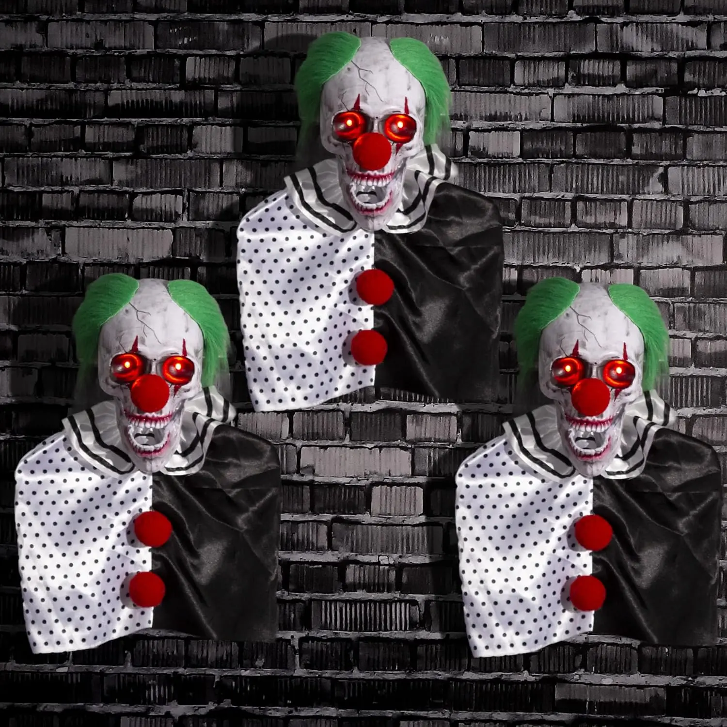 Halloween Animatronics Clown Pathway Markers Decorations, Hanging Animated, Floating Scary Skull with Stakes, Sound Activated, Talking, Light Up Eyes, Haunted Horror Prop for Indoor, Outdoor (3Pack)
