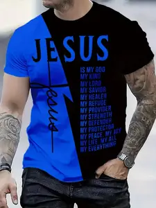 Jesus Faith Men's T-Shirt, Fashion Patchwork Short Sleeve, Trendy Religious Print Couple Wear, Elegant Design, Comfortable and Breathable