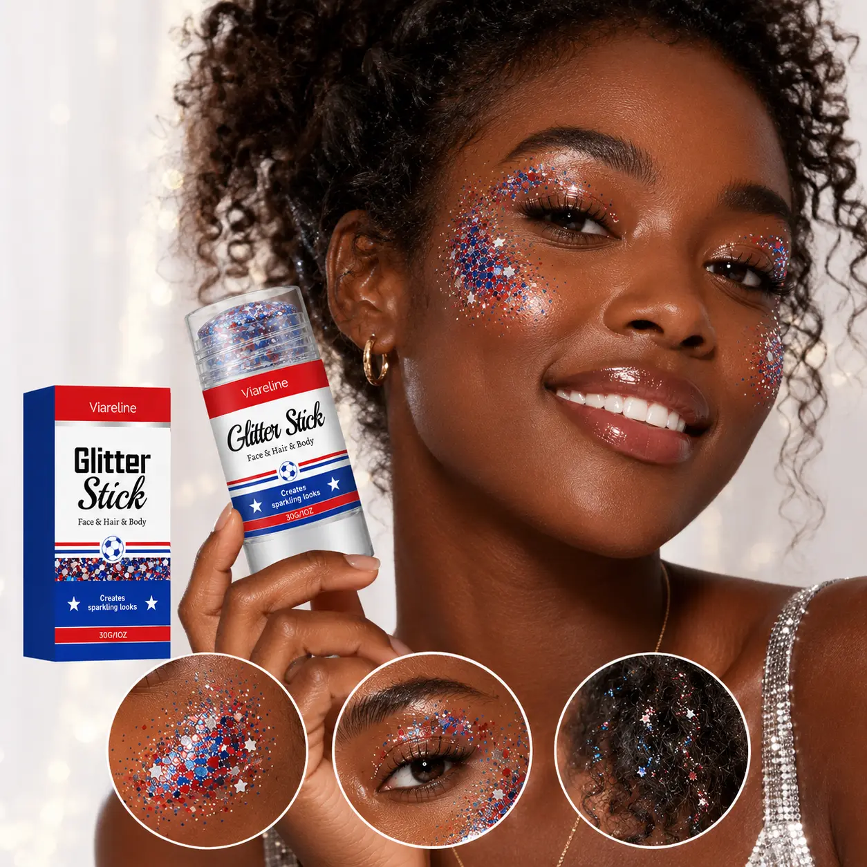 Festival Glitter Stick for Face & Hair, Easy Apply Shimmer Makeup for Party, Halloween & Cosplay