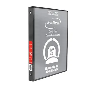 BAZIC 1/2" Black 3-Ring View Binder w/ 2-Pockets
