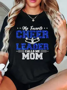 100% Cotton T shirts My Favorite Cheerleader Calls Me Mom Cheer Mom T-Shirt Breathable & Comfort Fit Tee Women,Short Sleeve Crew Neck Top for All Seasons,Graphic Tees Women Tops