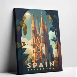 Spain Barcelona Travel Poster,Spain Barcelona Wall Art Print,Sagrada Familia Painting,Barcelona Illustration. barcelona souvenir poster