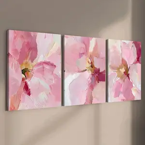 3-Piece Wood Frame Canvas Art Poster Set, Modern Floral Touch Wall Decor, High-Definition Waterproof Home Decoration, Wooden Wall Art