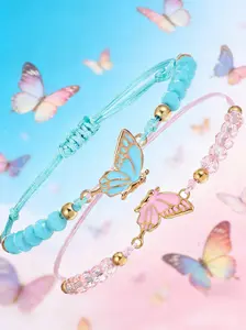 Pack of 2 Butterfly Friendship Bracelets, Adjustable BFF Friendship Bracelets, Butterfly Bracelets, Friendship Bracelets, Butterfly for Best Friends, Handmade Charm Jewelry Gifts for Women BFF