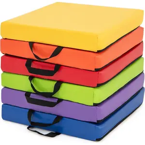 6 Pcs 16'' Floor Cushions for Kids, Classroom Flexible Seating with Handles, Waterproof PU Cover with Non-Slip Base, 2.5" Thick Floor Pillows for Daycare Preschool Home (Colorful, Square)
