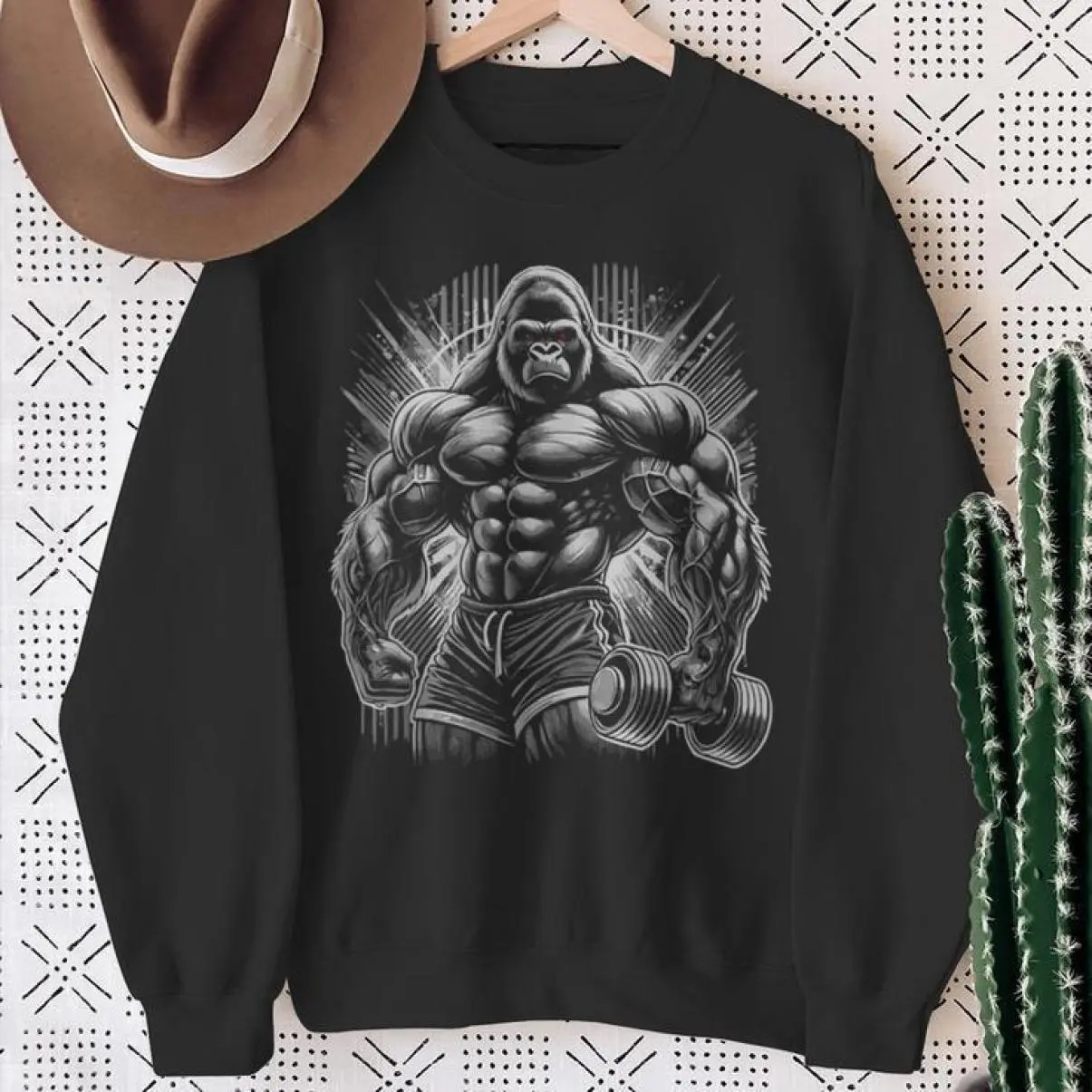 Gorilla Monkey Gym Wear Bodybuilding Workout Motivation Sweatshirt, Cozy Fit, Perfect for Any Season, Easy Care, Machine Wash