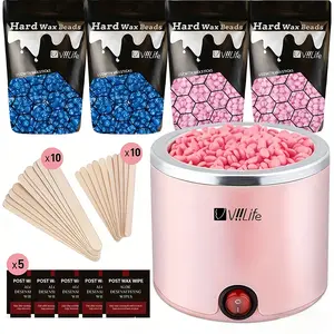 Hard Wax Warmer Kit, Hot Wax Heater, 1 Set Wax Warmer & Wax Beads & Wax Sticks & Wax Wipes, Home Waxing Kit, Hair Removal Waxing Kit for Women and Men, Personal Care Appliances