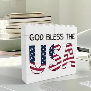 Lego Blocks Puzzle Ornament, 1 Count God Bless The USA Themed Puzzle Ornament, Independence Day Decoration Gift, Party Favors for Friend & Family, Signs