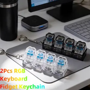 2Pcs RGB Novelty Keychain Toy Creative Keyboard Pendant with Metallic Ring & Chain - Perfect for Relieving Stress in Office, Party, Gathing, Finger Button Toys, Backpack Pendant ,Fingertip Toy, Bag Charm Accessory for Both Kids and Adults, fidget tradings