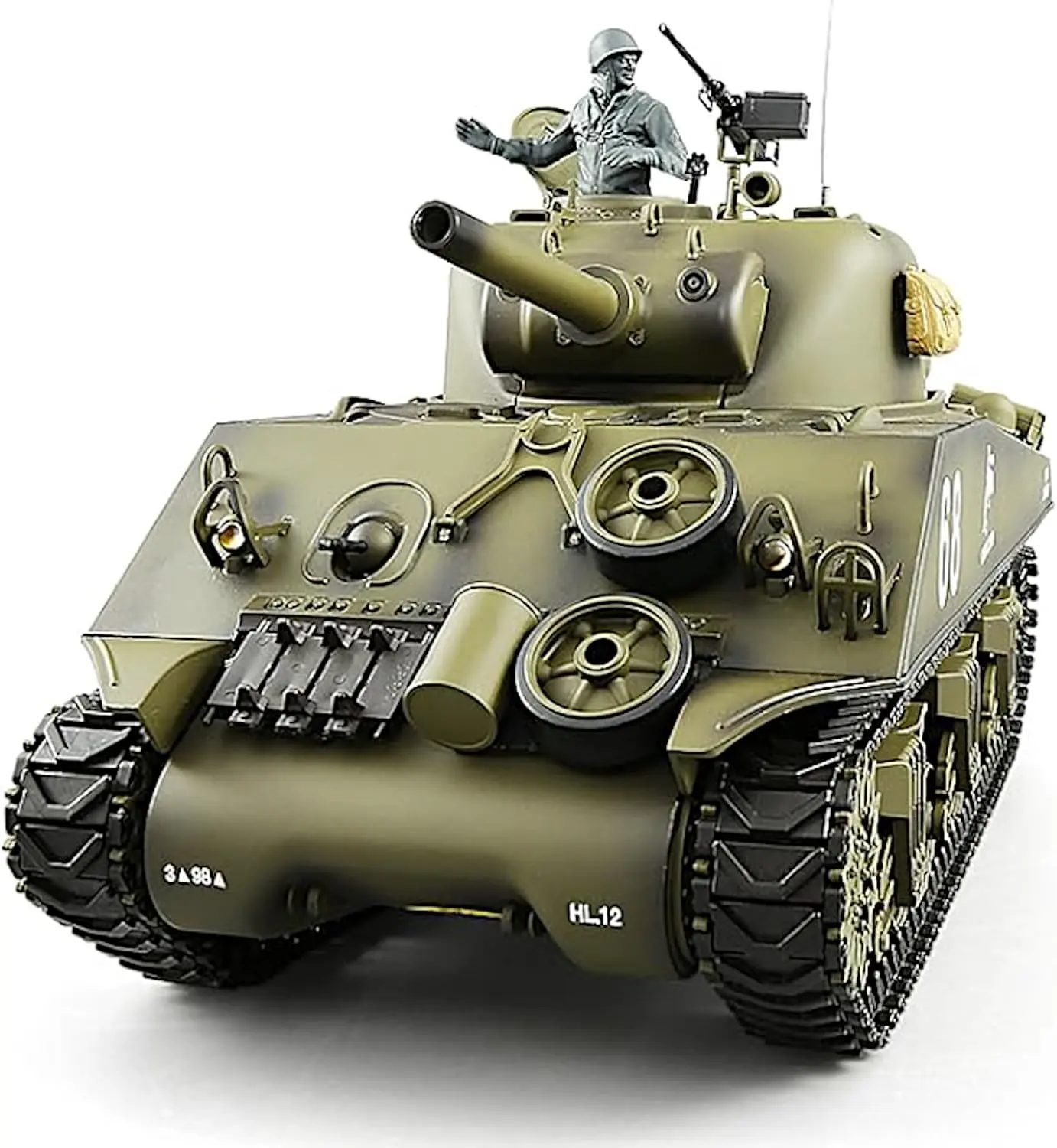 Heng Long 3898 Standard Edition P Version 1/16 Scale RTR RC Sherman M4A3 US Medium Tank Toy, 12 Years Above, 2.4GHz Tech, 320-Degree Turret Rotation, 6mm BB Shooting, IR Fight, Smoke Sound Light Recoil Effects, 14.8"l x 6.7"w x 7.9"h