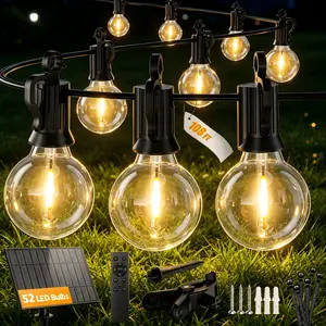 ISUNMEA 108FT Solar String Lights Waterproof,Patio Lights Solar Powered with Remote & USB Port 52 LED Shatterproof Bulbs 3 Light Modes, Dimmable Solar Light Patio Lights Solar Powered with Mount Clips for Camping Backyard Garden Decor