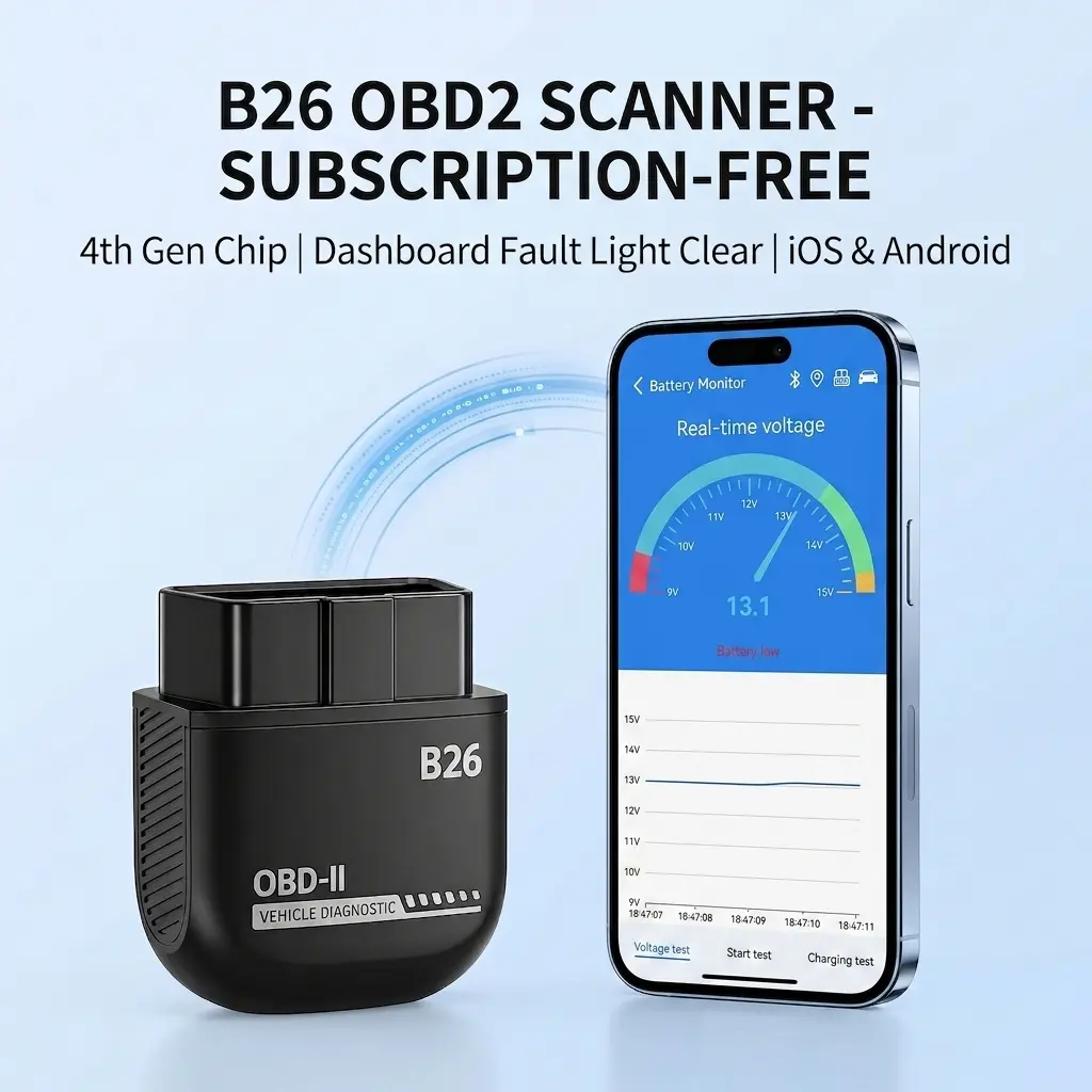 B26 Bluetooth OBD2 Scanner for iOS & Android - Subscription-Free Car Diagnostic Tool with 4th-Gen Chip, Full ECU Code Reader & Check Engine Light Reset diy owner