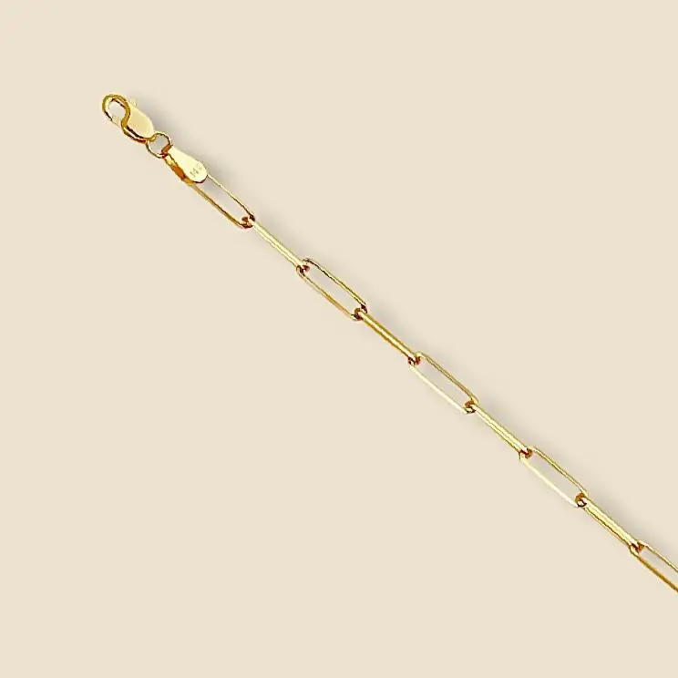 14K Real Gold 2.7 mm Triangle DC Paperclip Necklace