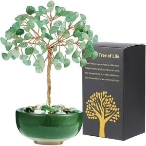 5 Inch Natural Green Aventurine Crystal Money Tree with Ceramic Base - Feng Shui Home Decor, Lounge Room Decor, Healing Good Luck Gift for Office