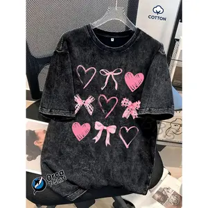 Orca Menswear Men's Cotton Round Neck Shortsleeve Tshirt Top - 8.11 oz 100% Pure Fabric, Pink Graffiti Heart & Bow Print, Suitable for Casual Outings & Gifting