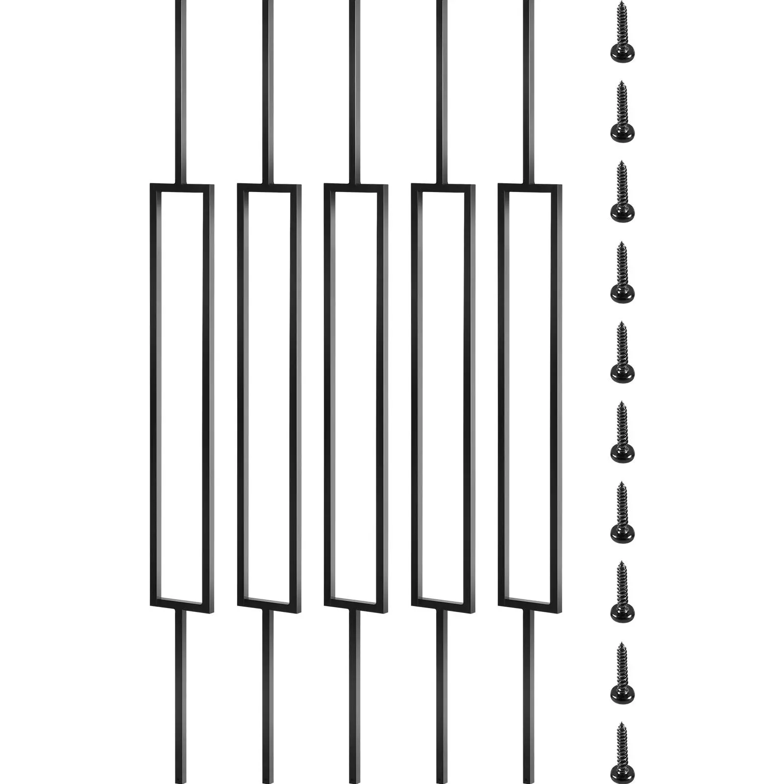 VEVOR Iron Deck Balusters, 10-Pack 44" Length 0.5" Metal Spindles with Screws, Outdoor Decks Security Railings for Wood/Composite, Black Staircase Decoration