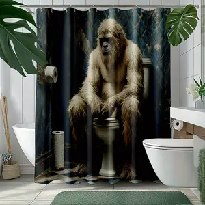 1PC  Yeti-Themed Shower Curtain for a Whimsical Bathroom Design - Distinctive Sasquatch Pattern to Create a Fun And Lively Environment - Includes One Shower Curtain with 12 Hooks, Suitable for Bathroom Or Outdoor Decoration, Measuring 70X70 Inches.
