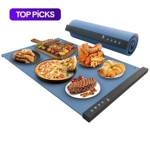 1 pcs blue green silicone electric heating tray, foldable food warmer with adjustable temperature & timer, ideal for parties & home gatherings