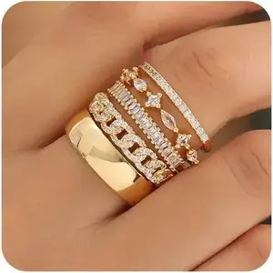 Stackable Gold Rings for Women Non Tarnish Trendy Dainty 14K Gold Plated Stacking Cubic Zirconia Thumb Ring Set Pack Statement Chunky Band Rings Promise Engagement Rings Size 7 8 9 10 11