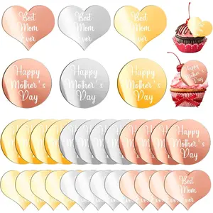 24 PCS Happy Mother's Day Acrylic Cupcake Toppers Cake Disc Best Mom Ever Mirror Acrylic Cake Topper Charms for Mother's Day Party Decoration