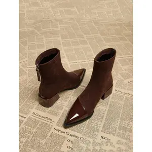Women’s Short Ankle Boots – New Fall/Winter Style, Pointed Toe, Chunky Heel, Slim Fit, Closed-Toe Pumps, Fashion Footwear for Spring/Autumn