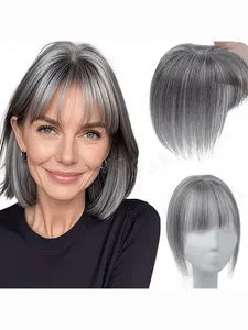 Women's Real Hair Top Replacement Piece, Natural Straight, Breathable Lace Net Base, Invisible Patch for Baldness & Sparse Hair