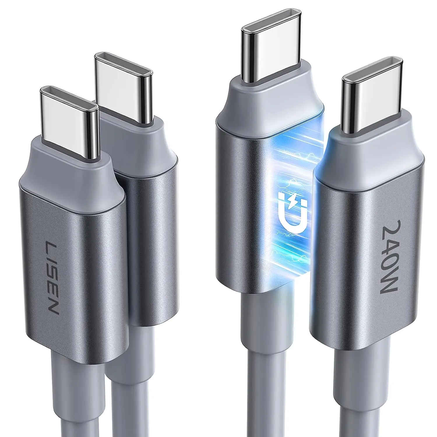 【Buy 1 Get 2】LISEN 240W  Super Fast Charging1.5M USB-C to C Dual Magnetic Silicone Charging Cable, With Adhesive Magnetic Cable Organizer for Snap-on Storage,  Compatible with iPhone 17/16, iPad, MacBook Air Pro, Samsung, for Home, Car, office