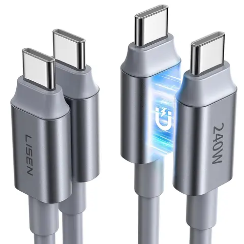 【2 Pack】LISEN 240W  Super Fast Charging1.5M USB-C to C Dual Magnetic Silicone Charging Cable, With Adhesive Magnetic Cable Organizer for Snap-on Storage,  Compatible with iPhone 18-16, iPad, MacBook Air Pro, Home, Car, office toolupgrade techvibes