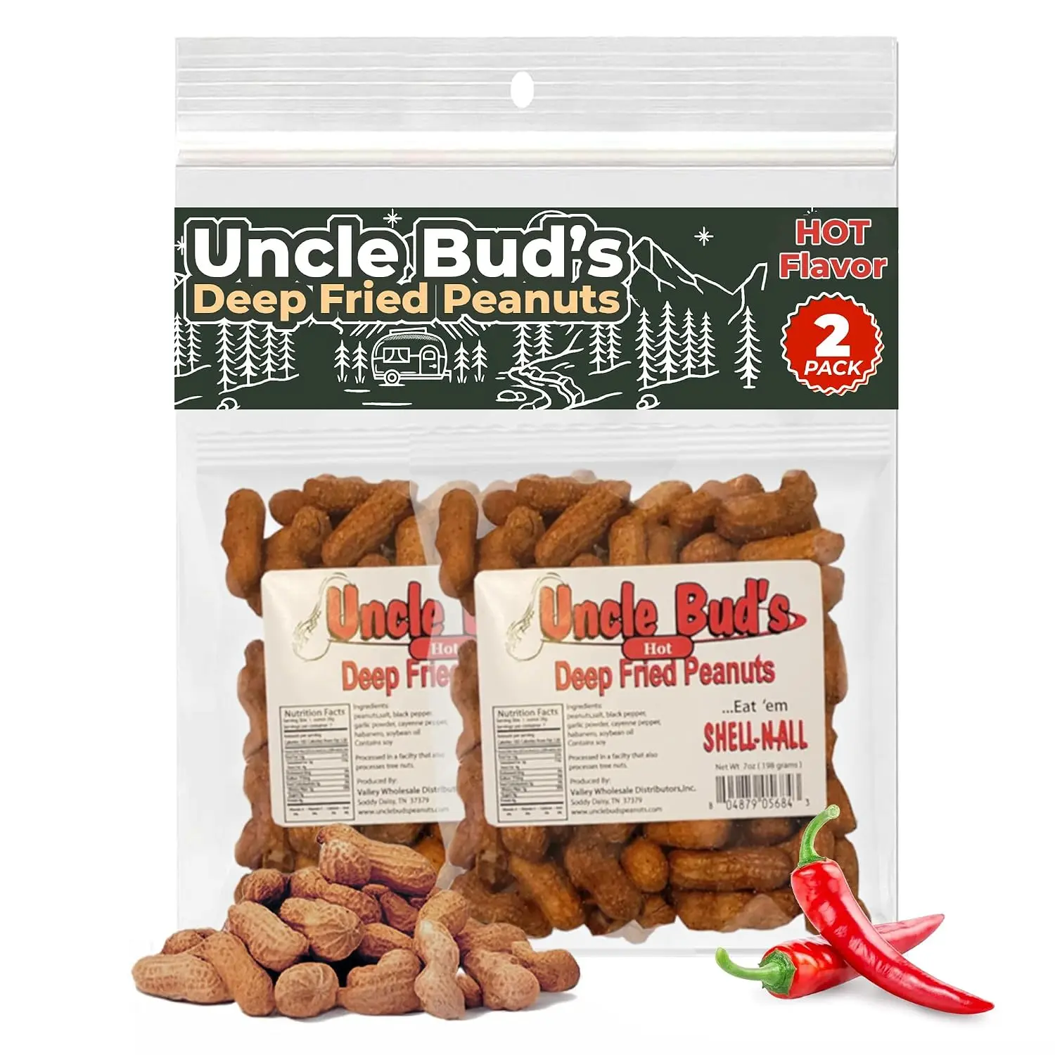 Uncle Bud's Deep Fried Peanuts In Shell (2-Pack) | Premium Shelled Hot & Spicy Peanuts with High Protein & Bold Crunchy Flavor | Ideal Snacks for Gatherings, Camping & Roadtrips | Heathy Nuts in Shell