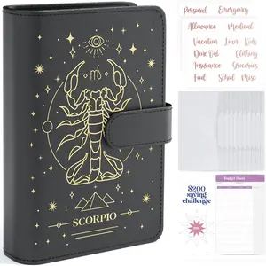 Zodiac Budget Binder with Cash Envelopes For Budgeting – Black Scorpio A6 Binder, Money Organizer for Cash Binder, Money Saving Binder with Budget Envelopes & Rose Gold Stickers