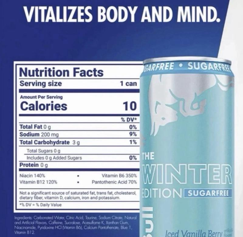 Red Bull Winter Edition Iced Vanilla Berry Energy Drink 4 Pack 12 fl oz Sugar Free Cans