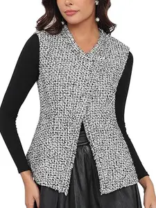 M.Infisavo Tweed Blazer Vest for Women Fashion Fall Vintage Sleeveless Jackets Work Office Business Casual