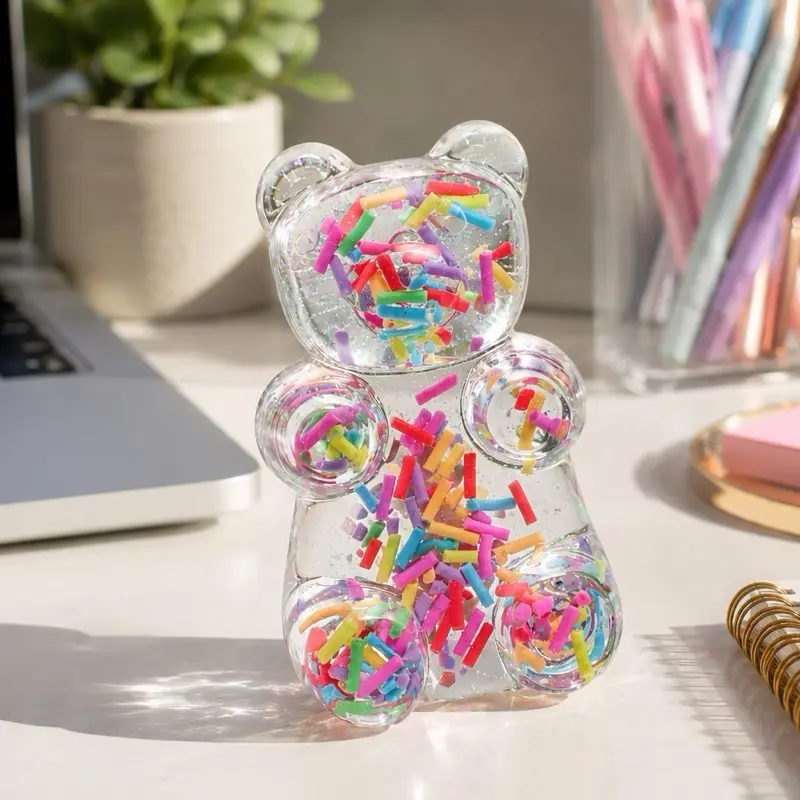 Sprinkle Resin Teddy Bear Desk Decor | Cute Mini Bear Figurine | Candy Theme Room Decor | Desk Accessory