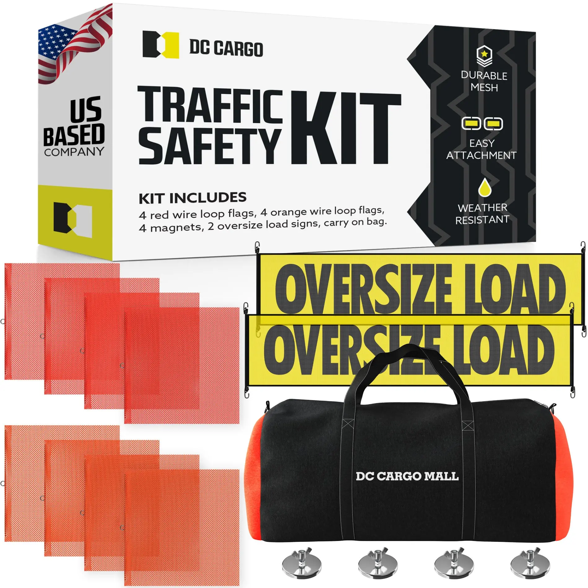 Oversize Load Sign,Wire Loop and Wooden Dowel Safety Flags Safety Supply Kit