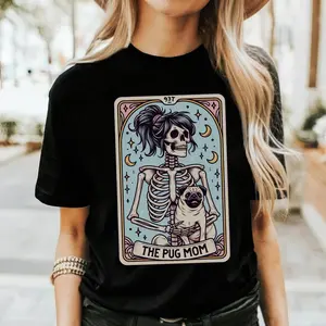 Pug Shirt, Pug Mom Tarot Card T-shirt, Pug Gift, Halloween Dog Shirt, Skeleton Pug Mom Tee, Gift for Pug Lover