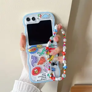 For Samsung Galaxy Z Flip 7 6 5 4 3 Case Cute Cartoon Dinosaur Wave Tpu Soft Back Cover For Samsung Z Flip7 ZFlip6 ZFlip5
