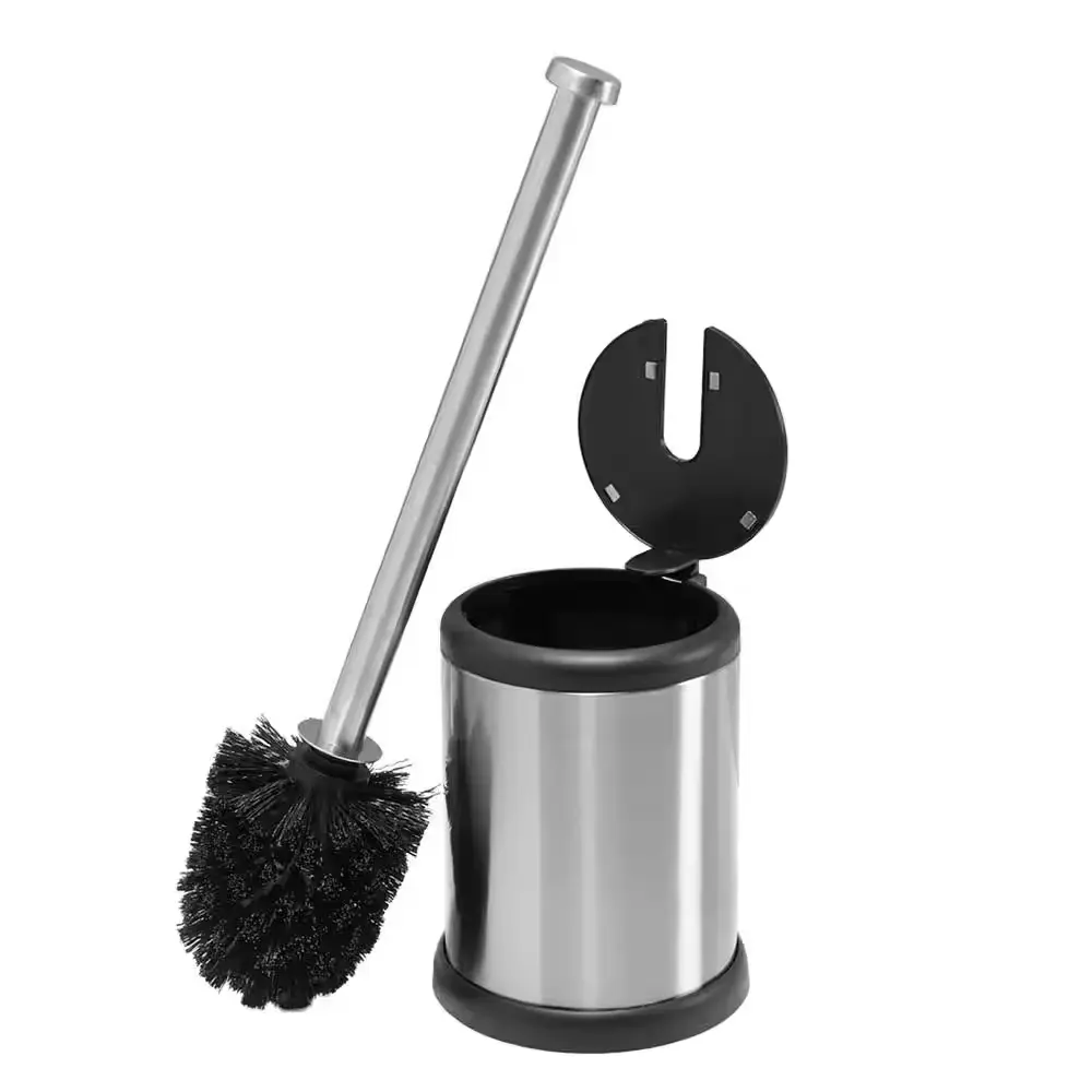 NEW Durable Self-Closing Lid Stainless Steel Toilet Brush and Holder Stylish & Hygienic Bath Bliss