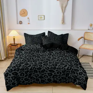 3 Piece Dark Leopard Print Fashion Duvet Cover Set 1 Duvet Cover + 2 Pillowcases (Pillow Core Not Included), Four Seasons Home Dormitory High-Definition Printed Luxury Bedding