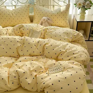 4pcs Bedding Set, Polka Dot Pattern, Washed Fabric, Soft Comfortable, Breathable Duvet Set, Single/double Size, for Bedroom or Guest Room